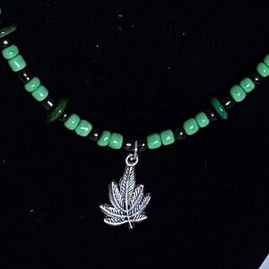 Green and Black Marijuana Leaf Necklace